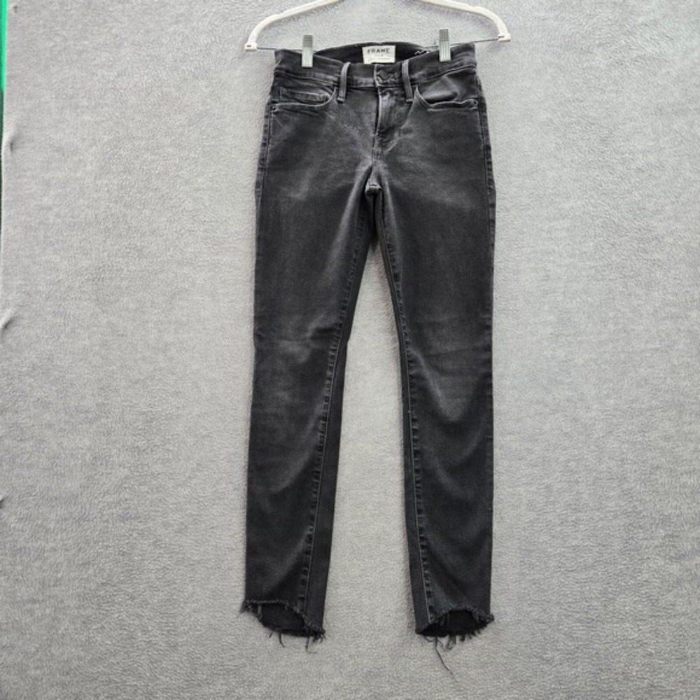 Frame Women Jeans 26 Gray Denim Skinny Frayed Hem Low Rise‎ Pockets 26 in Inseam
